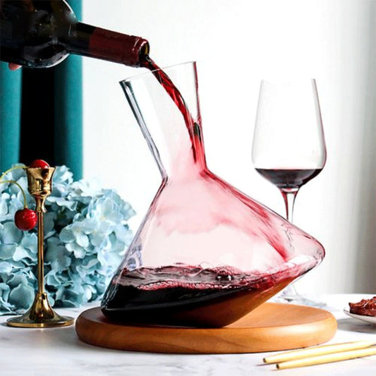 Blown Crystal Wine Carafe with Wood Tray